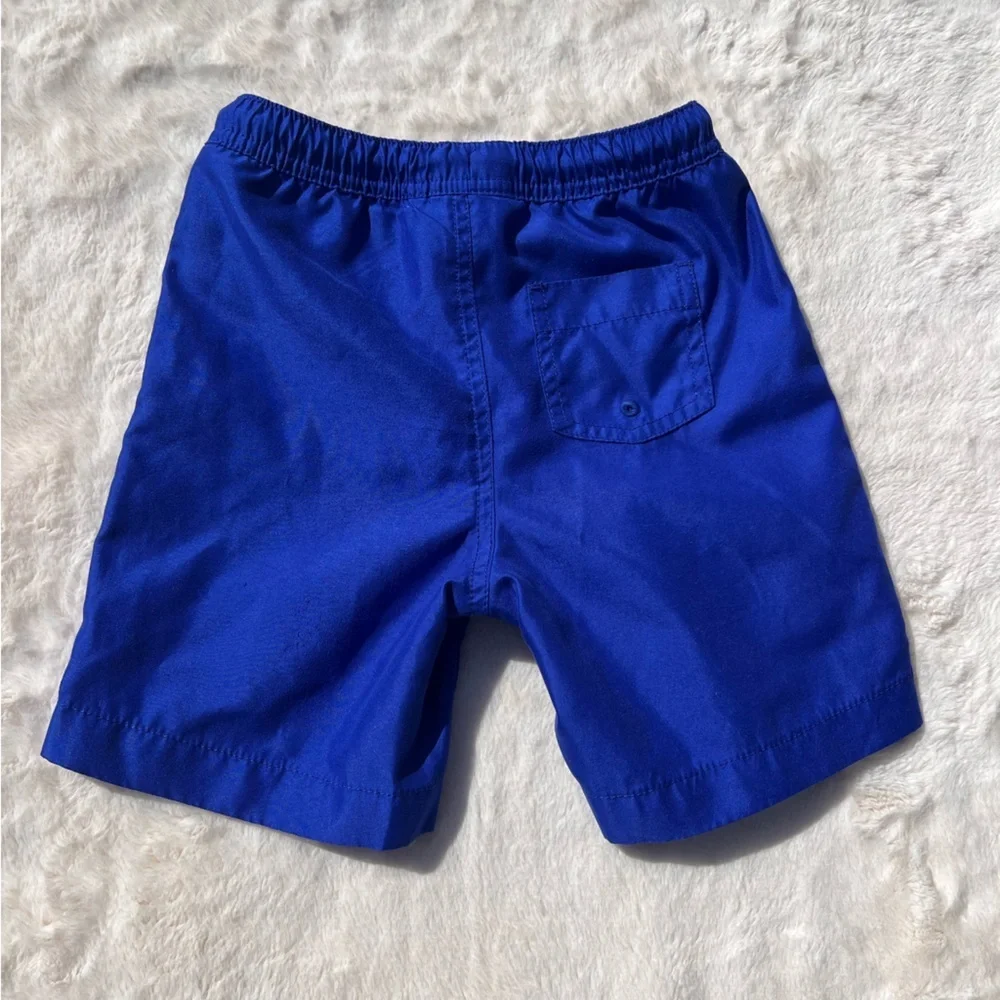 Lands’ End Boys Rash Guard Swim Set XS 4-5 Blue Neon + Swim Trunks